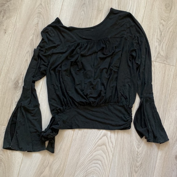 Anthropologie Deletta Side Tie V-Neck Long Sleeve Blouse Black Medium - Picture 4 of 6